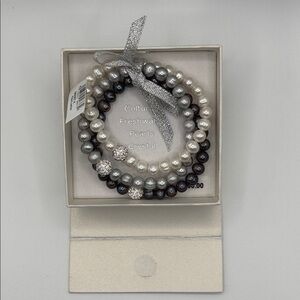 Silver and Dark Gray Freshwater Pearl Stretch Bracelet Set